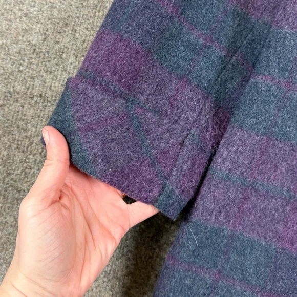 Vintage Alorna Purple Grey Plaid Long Wool Coat Women’s L/XL Union Made in USA - Picture 3 of 11